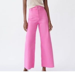 Zara Wide-Leg High-Rise Pink Trousers